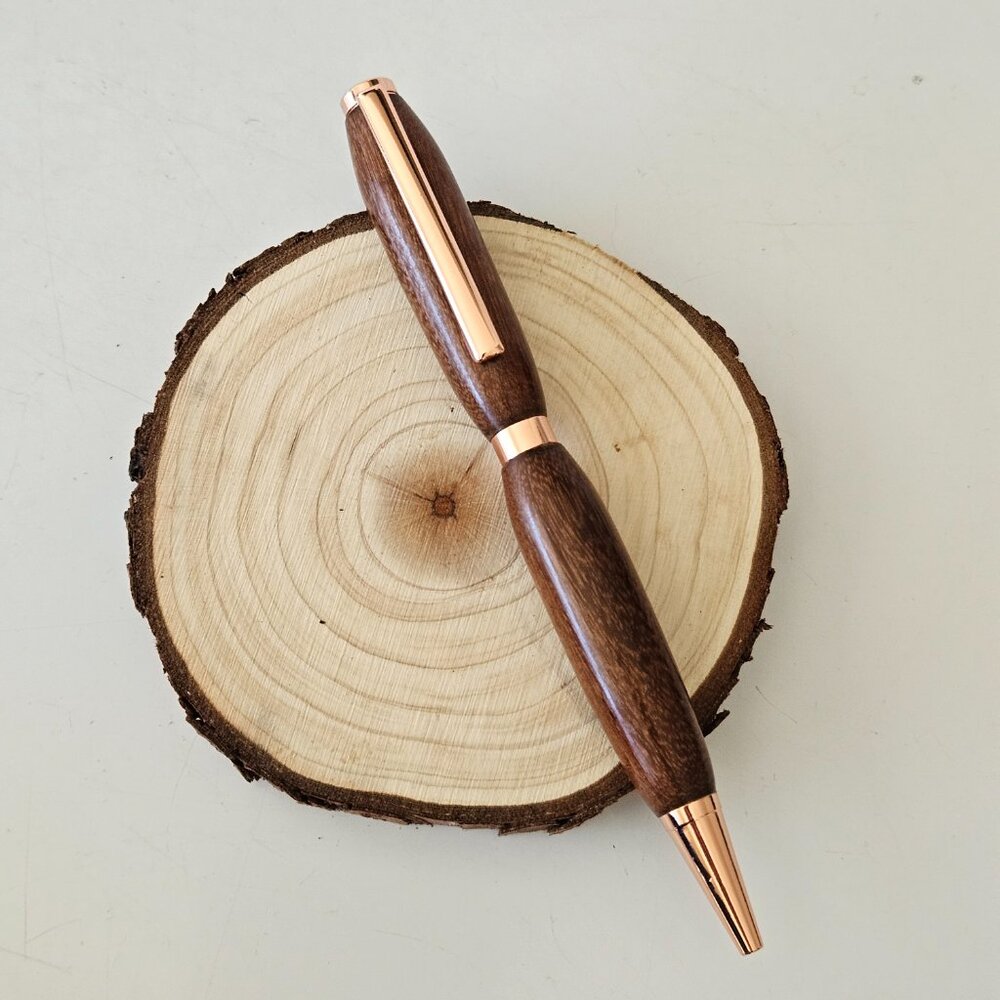 Ipe Wood Pen Copper Trim Ballpoint with Black Ink Refill Artisan Crafted